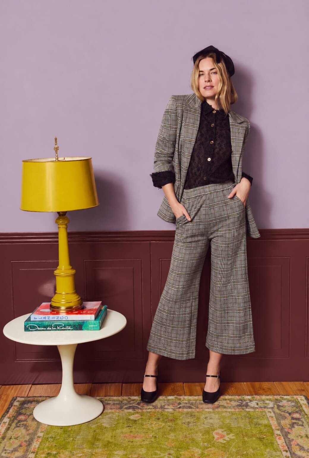 Boyfriend Blazer - Black & Gold Glen Plaid Knit