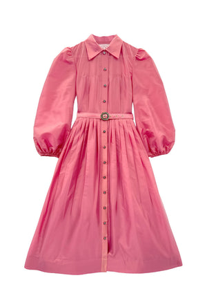 Buru x Anna Kloots Puff Sleeve Shirtdress - Pink Shimmer Taffeta