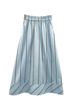 Buru x Megan Stokes Everyday MIDI Skirt  - Blue & Brown Stripe