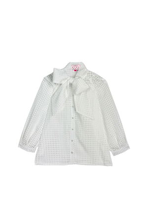 Big Bow Blouse - White Sheer Gingham