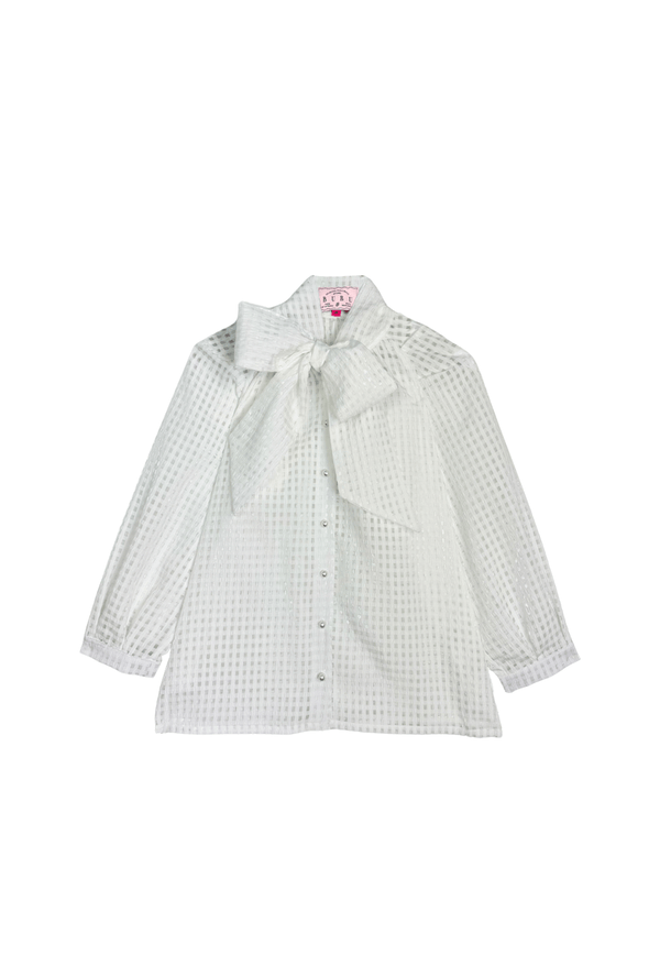 Big Bow Blouse - White Sheer Gingham