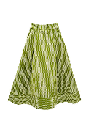 Buru x Val Flat Front MIDI Skirt  - Green Polka Dot