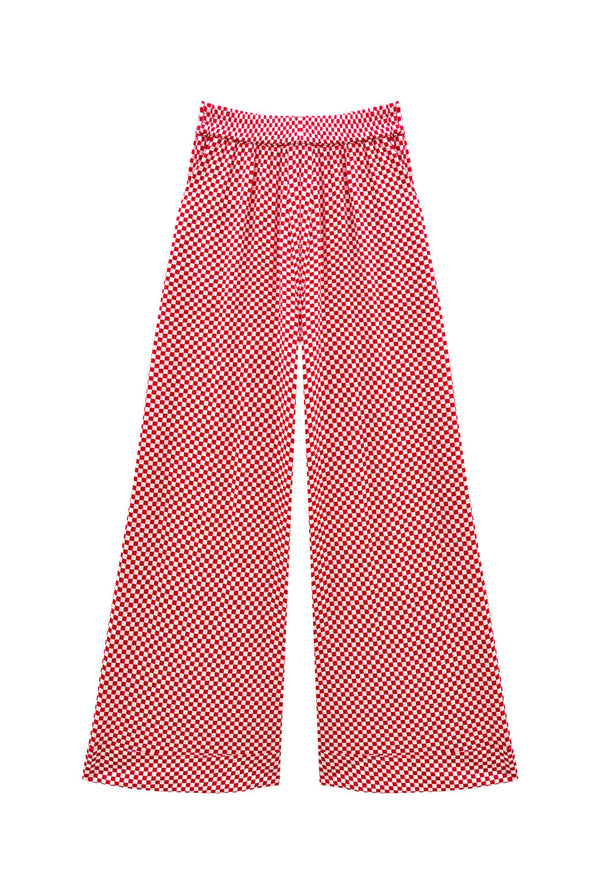Buru x Val Wide Leg Knit Trouser - Red & White Checkerboard