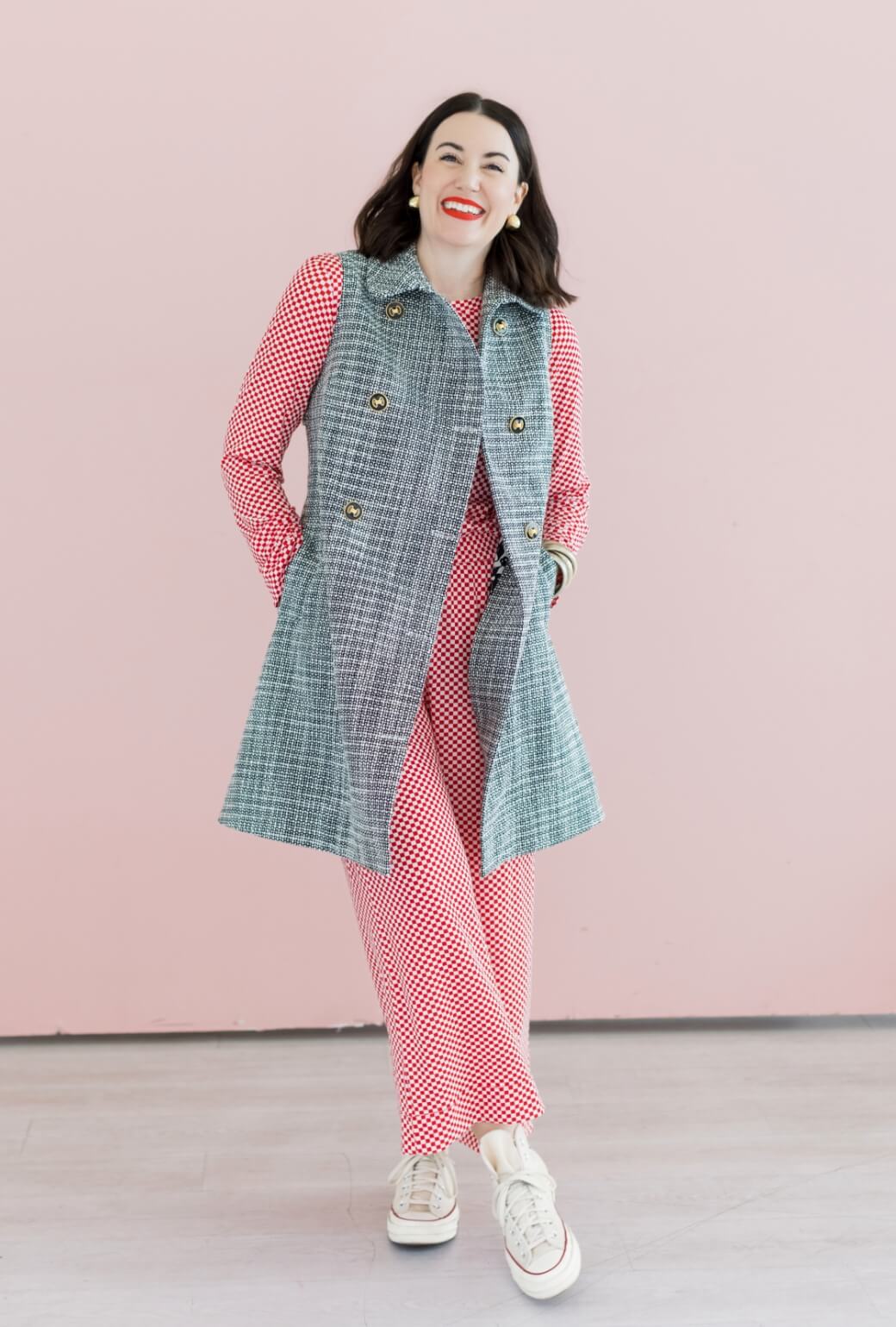 Buru x Val Wide Leg Knit Trouser - Red & White Checkerboard