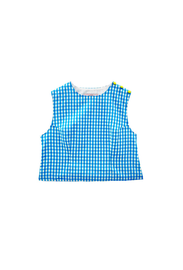 Button Box Top - Turquoise Gingham