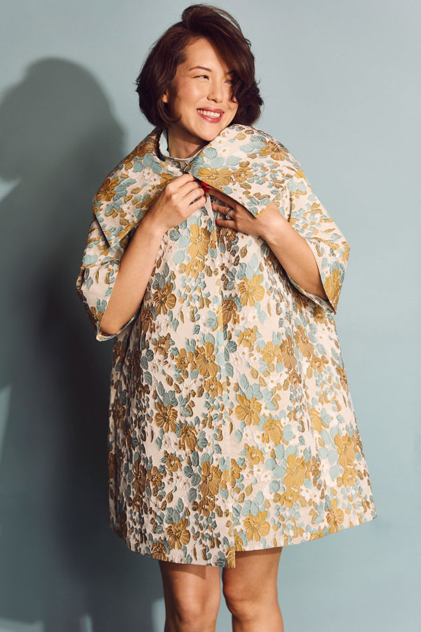 SAMPLE - Car Coat - Aqua and Marigold Brocade