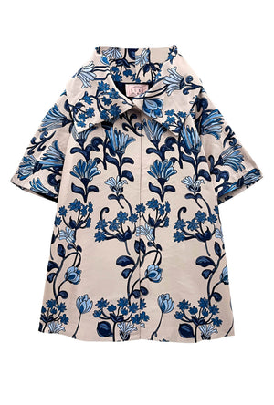 Car Coat - Blue Floral Jacquard