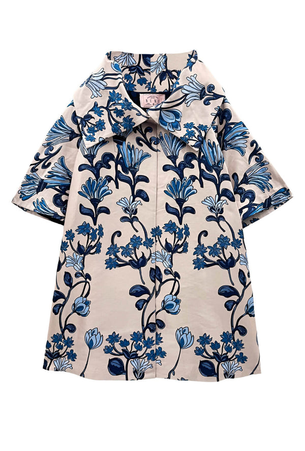 Car Coat - Blue Floral Jacquard