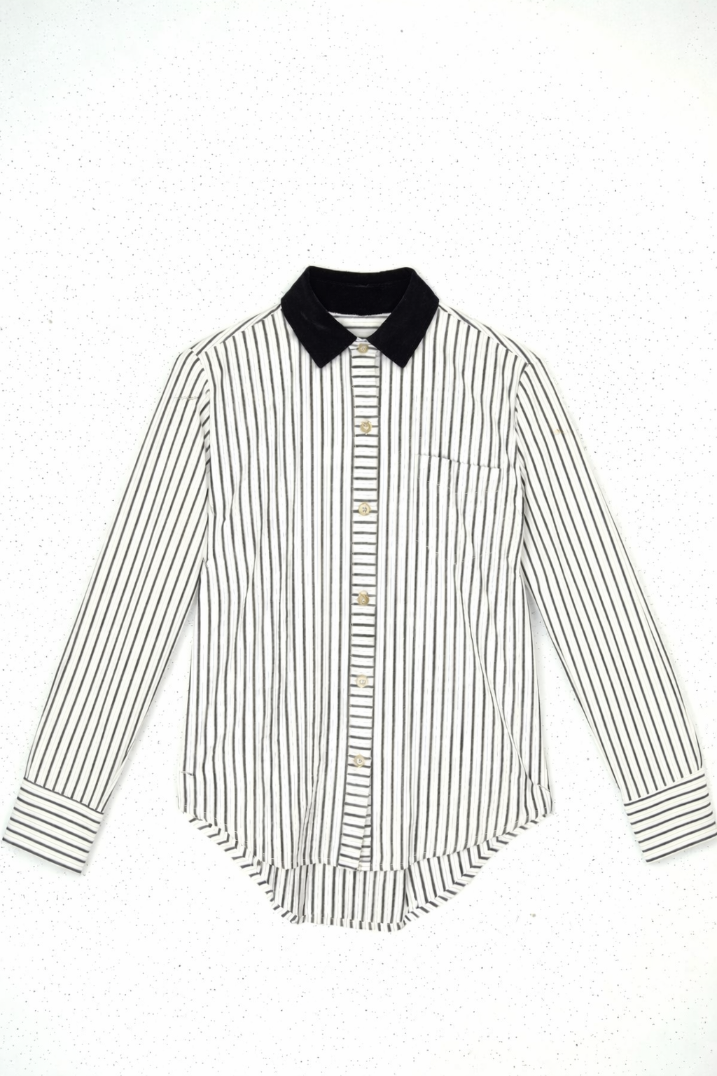 Mel Button Down - Black Stripe Velvet Collar