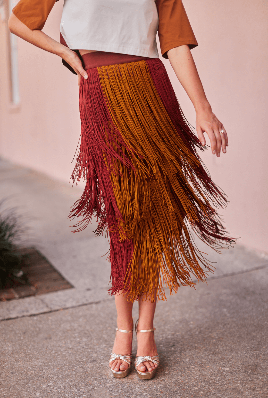 Color Block Fringe Skirt- Rust – BURU
