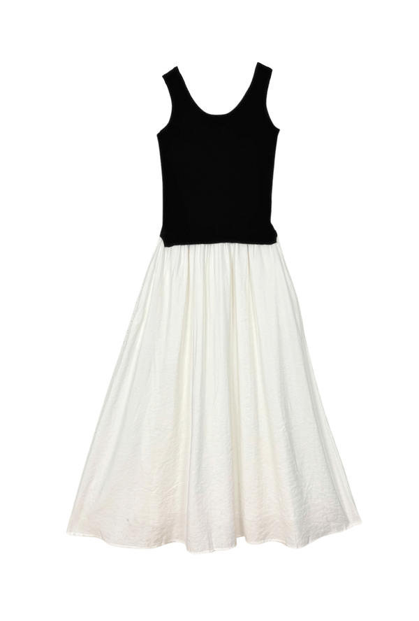 Color Block Tank Dress - Black & Off White