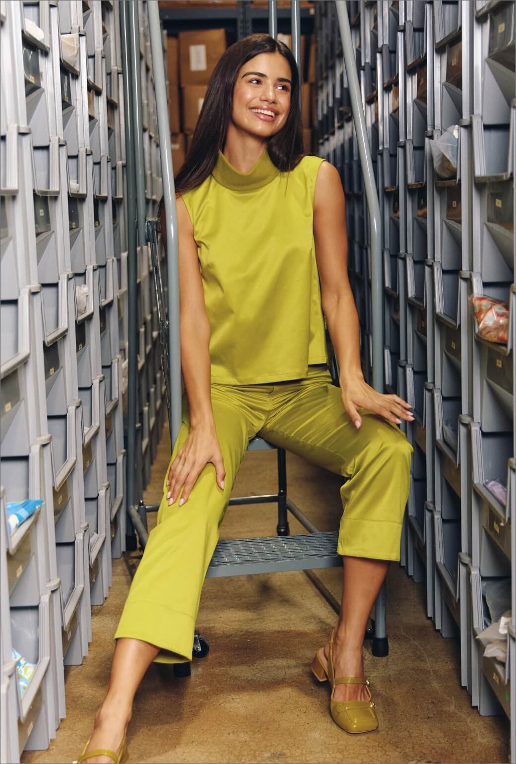 Contrast Mod Top - Chartreuse Sateen