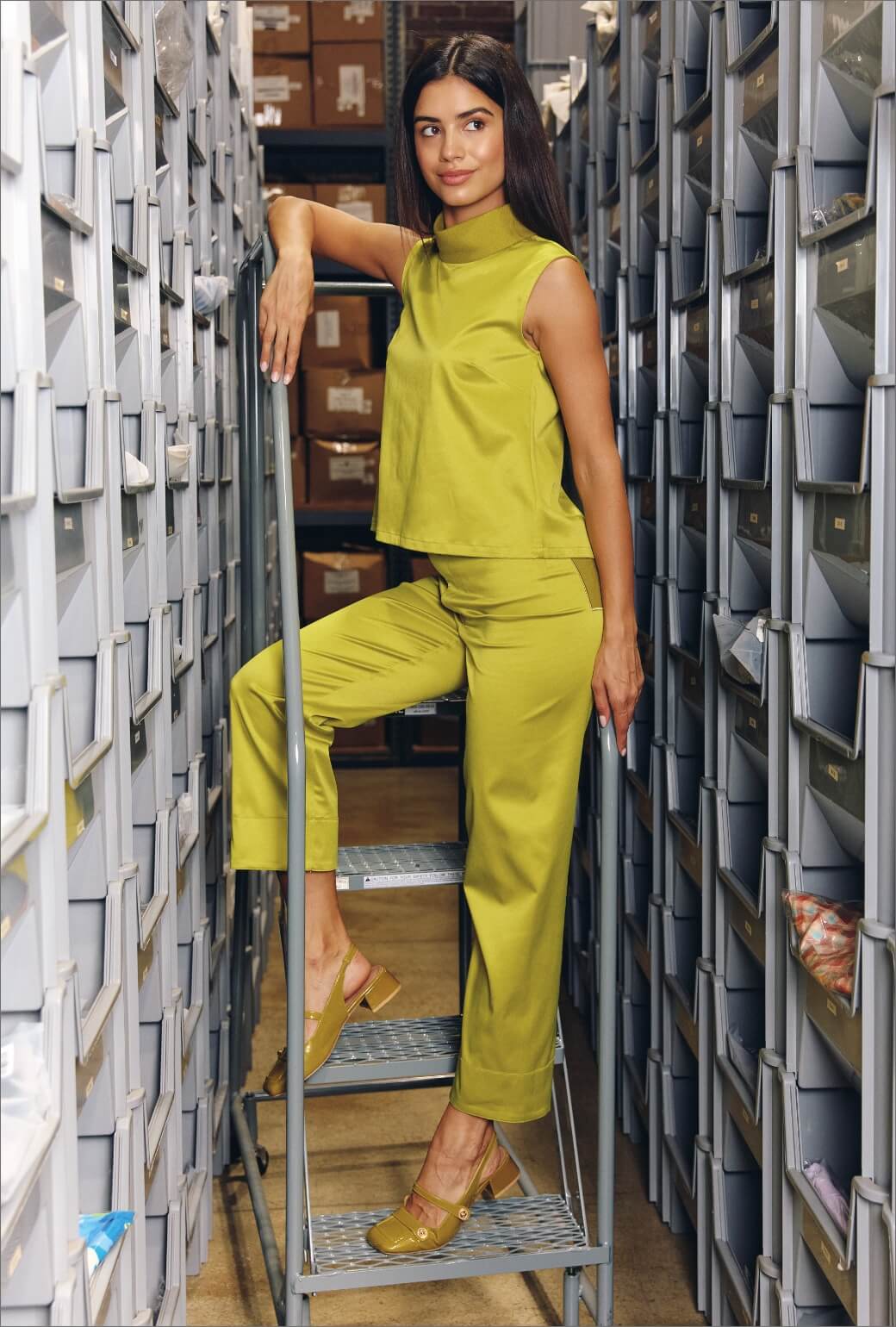 Contrast Mod Top - Chartreuse Sateen