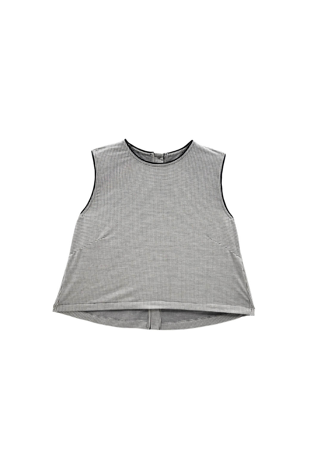 Crew Neck Blouse - Black Gingham Knit