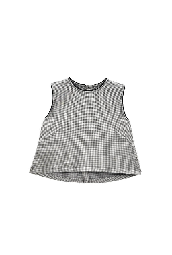 Crew Neck Blouse - Black Gingham Knit