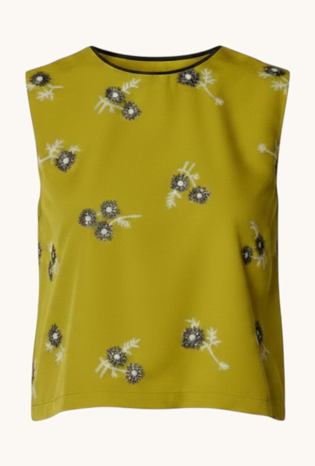 Crew Neck Blouse - Chartreuse Floral Embroidery