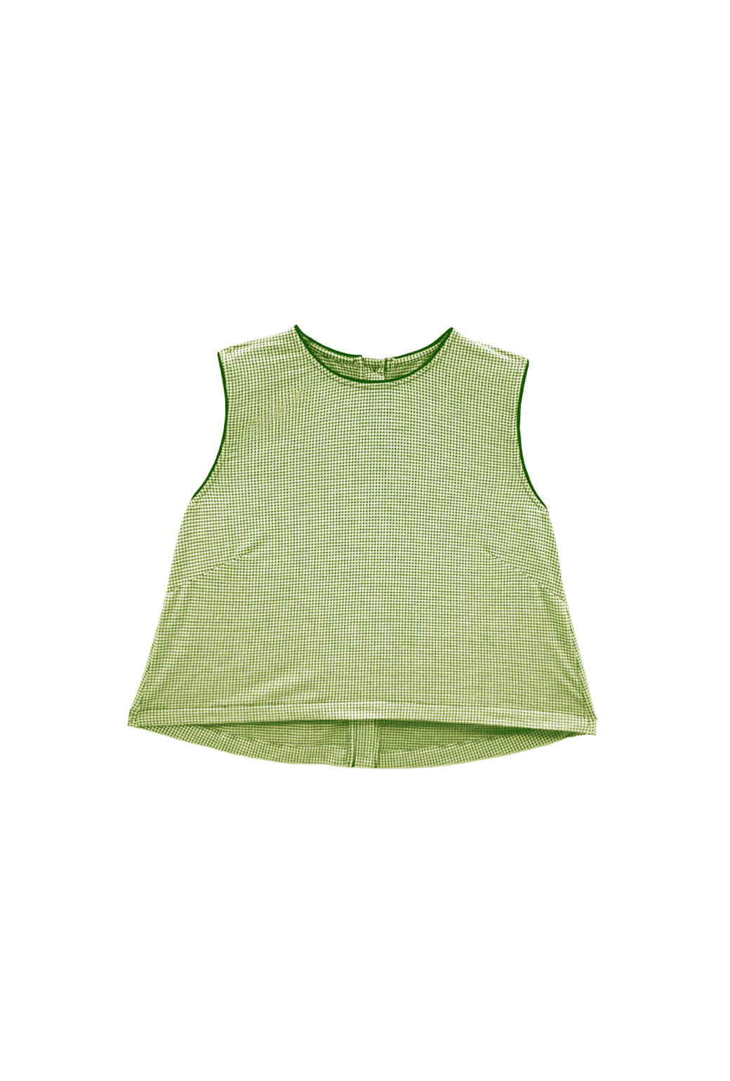 Crew Neck Blouse - Green Gingham Knit