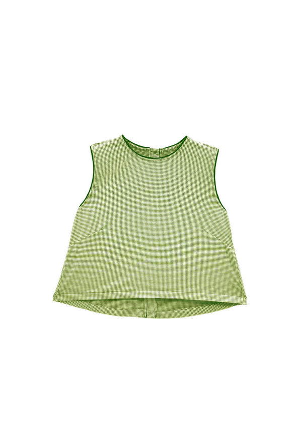 Crew Neck Blouse - Green Gingham Knit