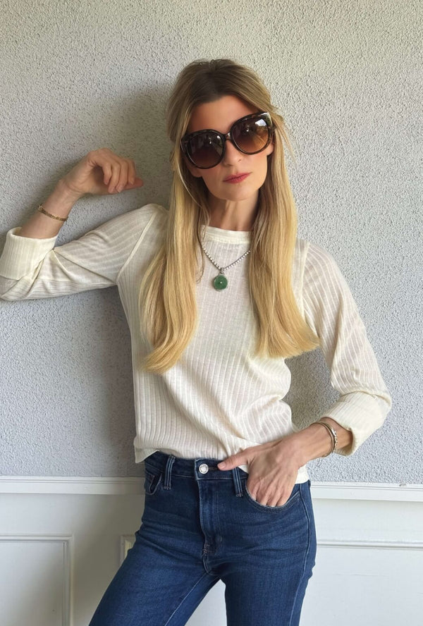 Buru x India Crew Neck Tee - Ecru Ribbed