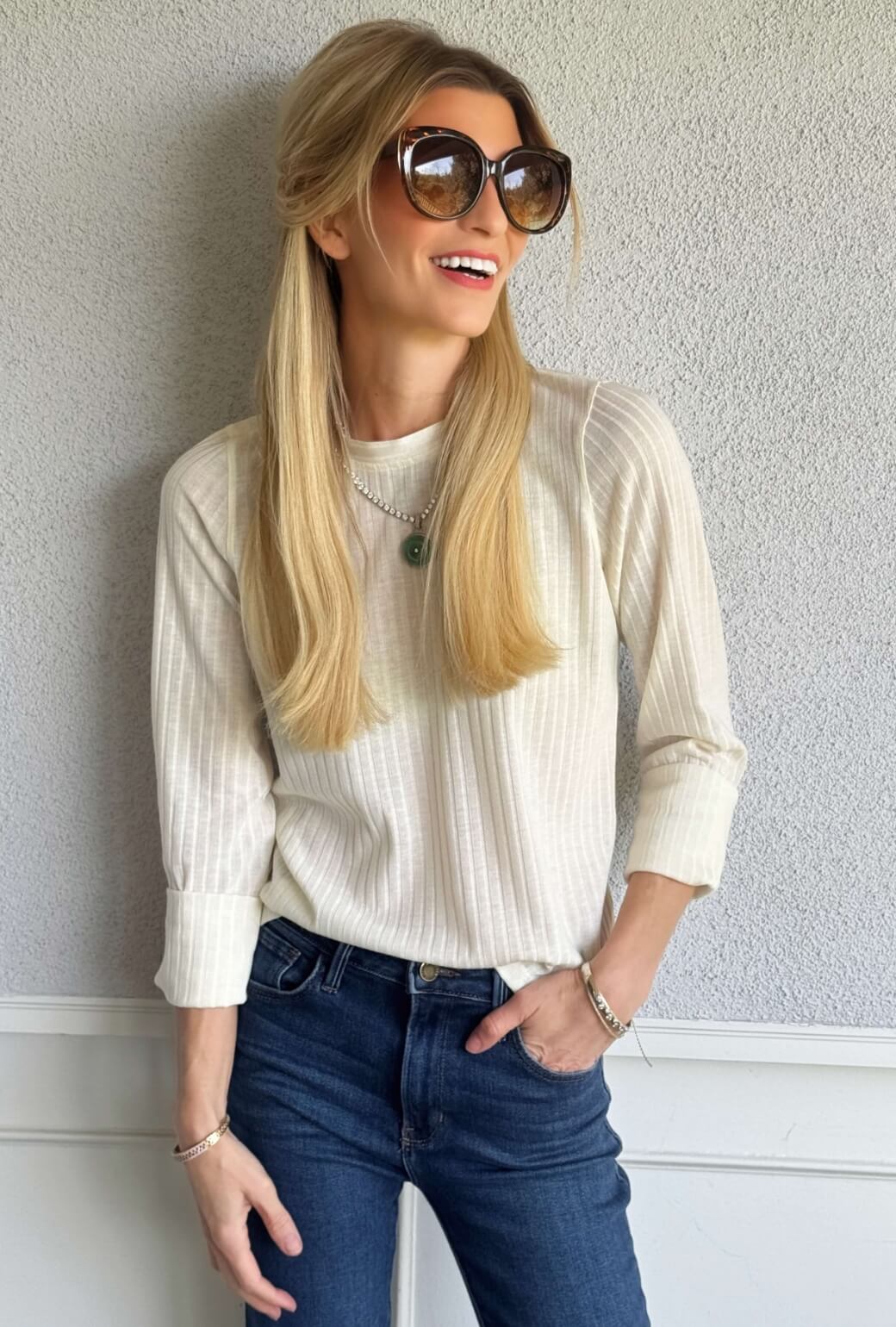 Buru x India Crew Neck Tee - Ecru Ribbed