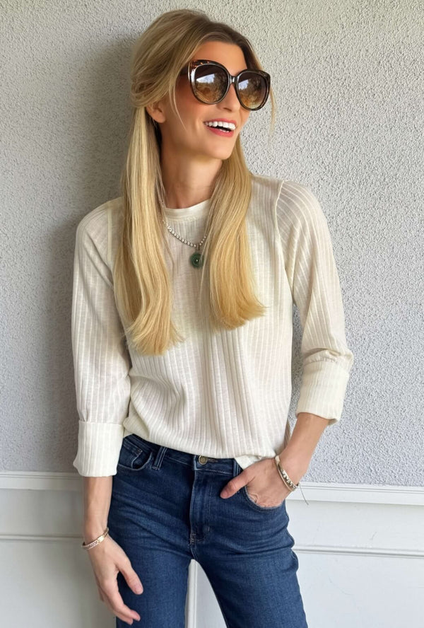 Buru x India Crew Neck Tee - Ecru Ribbed