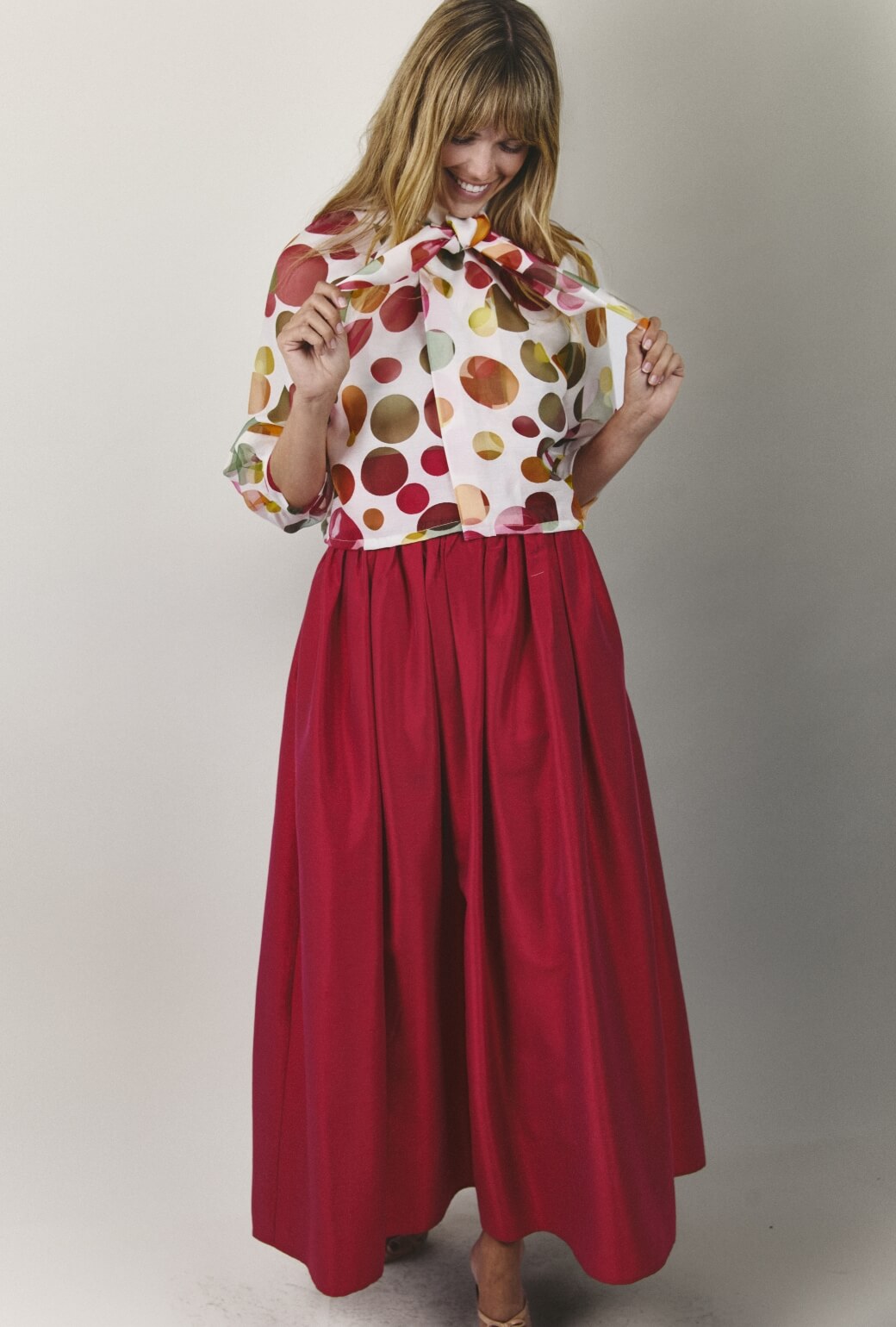 Cropped Big Bow Blouse - Sheer Circles