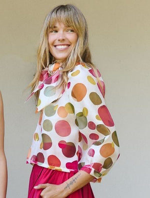 Cropped Big Bow Blouse - Sheer Circles