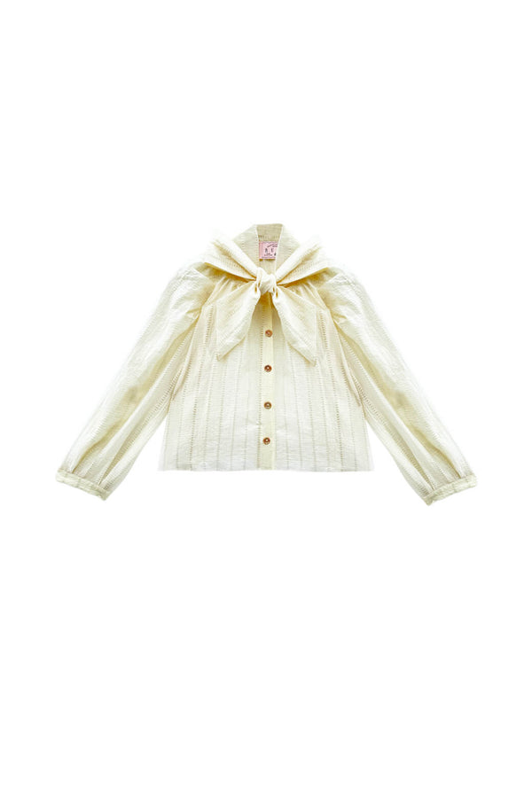Cropped Big Bow Blouse - Sheer Ivory