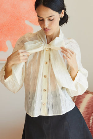 Cropped Big Bow Blouse Sheer