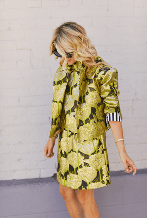 Cropped Boyfriend Blazer Chartreuse Brocade