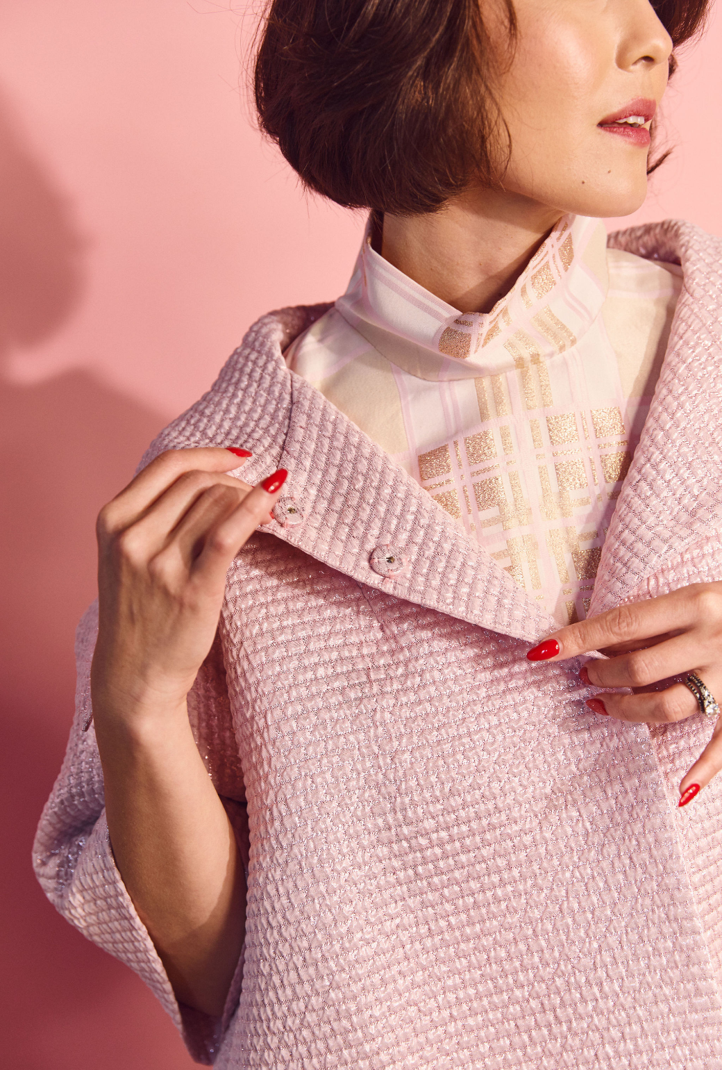 Cropped Car Coat Pink Quilted BURU