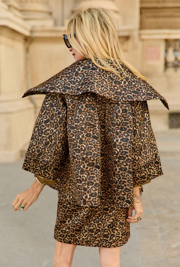 Cropped Grace Coat - Leopard Print Lurex