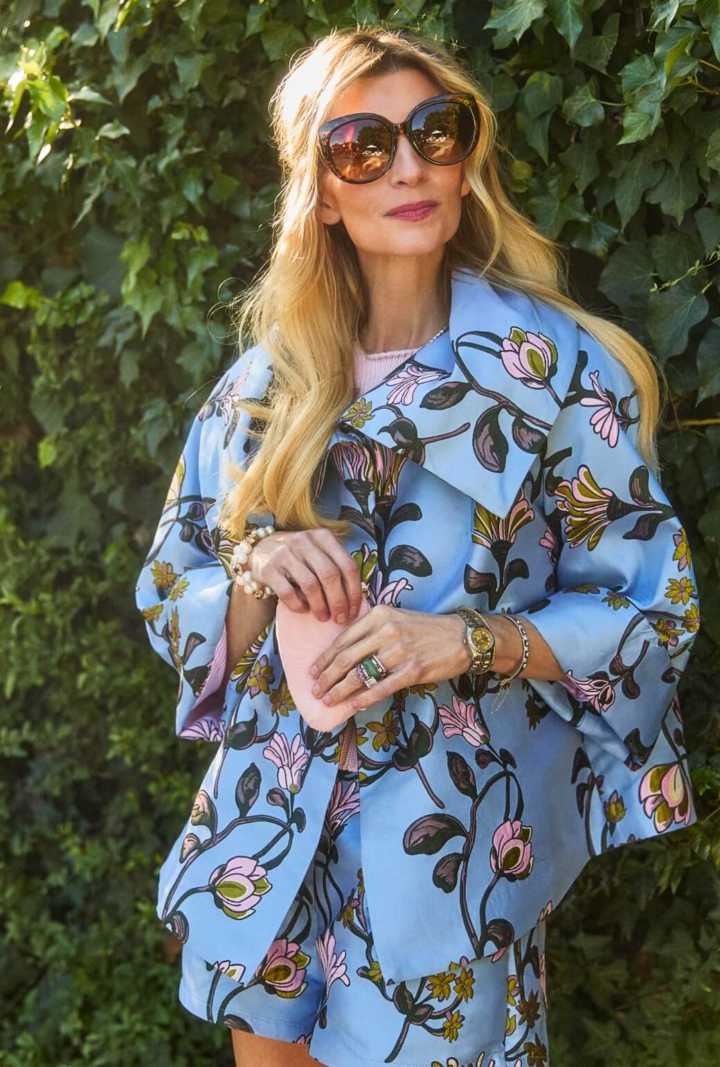 Cropped Grace Coat - Powder Blue Vines