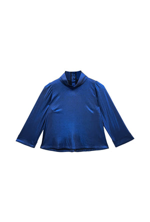 Cropped Long Sleeve Mod Top - Cobalt Lurex