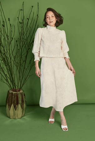 Cropped Long Sleeve Mod Top Embroidery