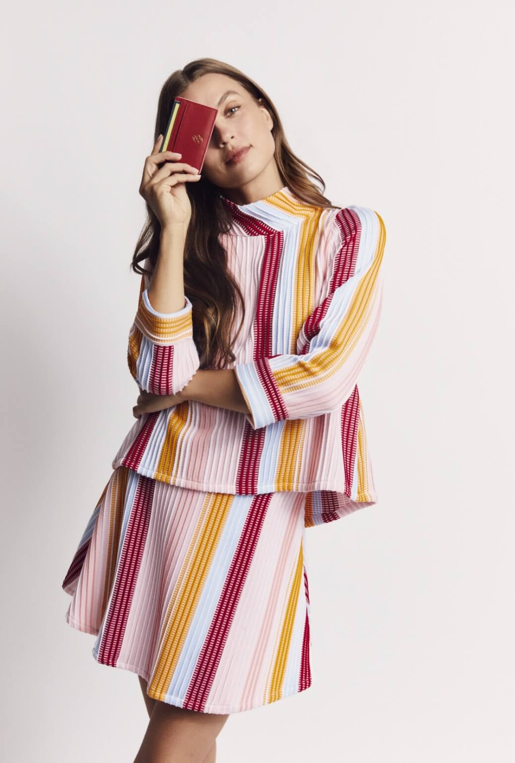 Cropped Long Sleeve Mod Top - Retro Stripe Knit