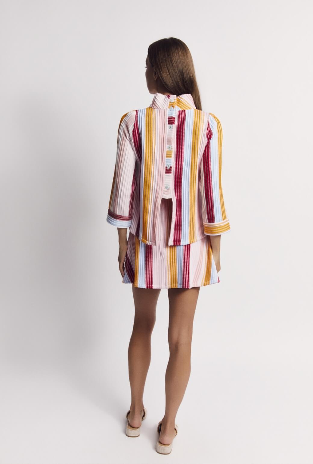 Cropped Long Sleeve Mod Top - Retro Stripe Knit