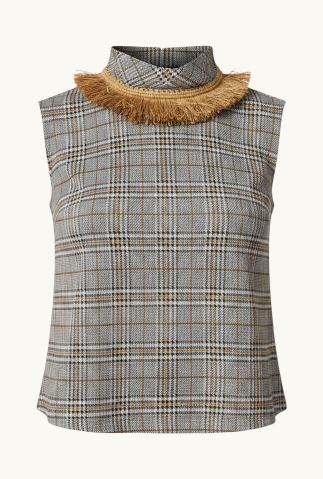 Cropped Sleeveless Mod Top - Black & Gold Glen Plaid Knit