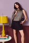 Cropped Sleeveless Mod Top - Black & Gold Glen Plaid Knit