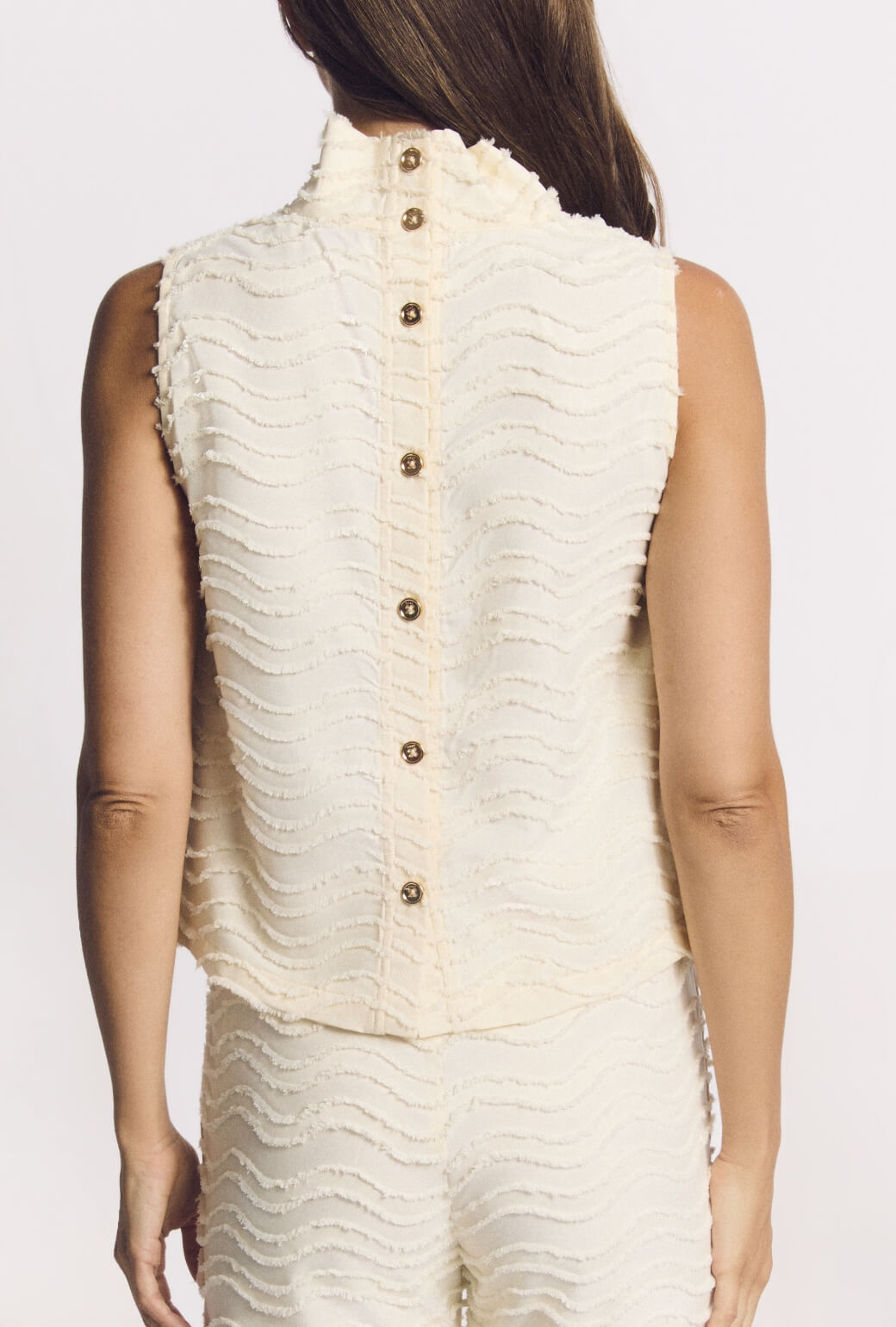 Cropped Sleeveless Mod Top - Ivory Fringe