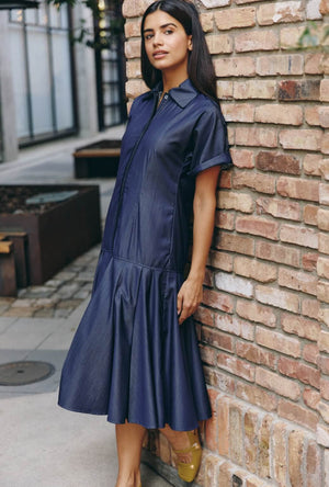 Drop Waist Day Gown - Dark Chambray