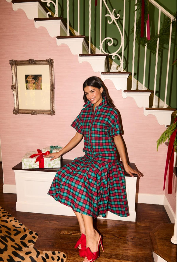Drop Waist Day Gown - Holiday Plaid
