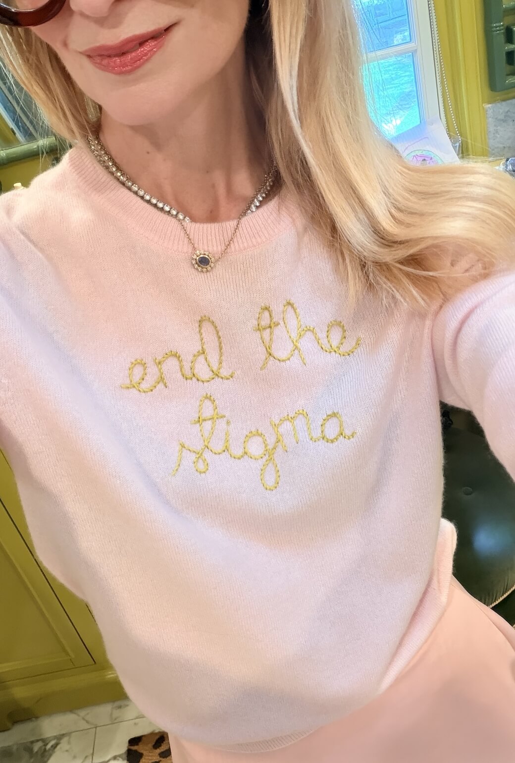 Buru x Lingua Franca End the Stigma Crewneck - Pale Pink Cashmere