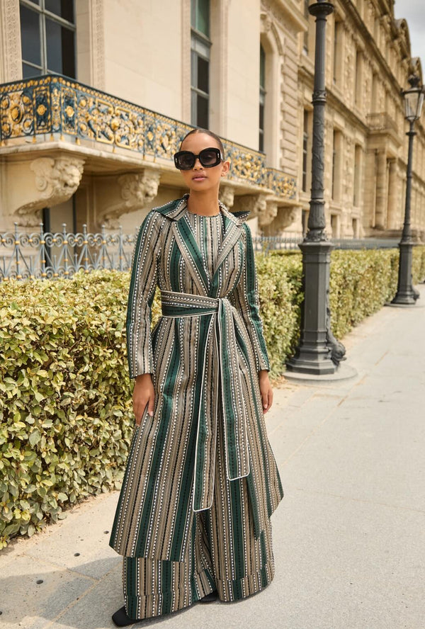 Evening Coat - Green Embroidered Silk