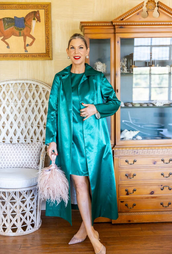 Evening Coat - Green Satin