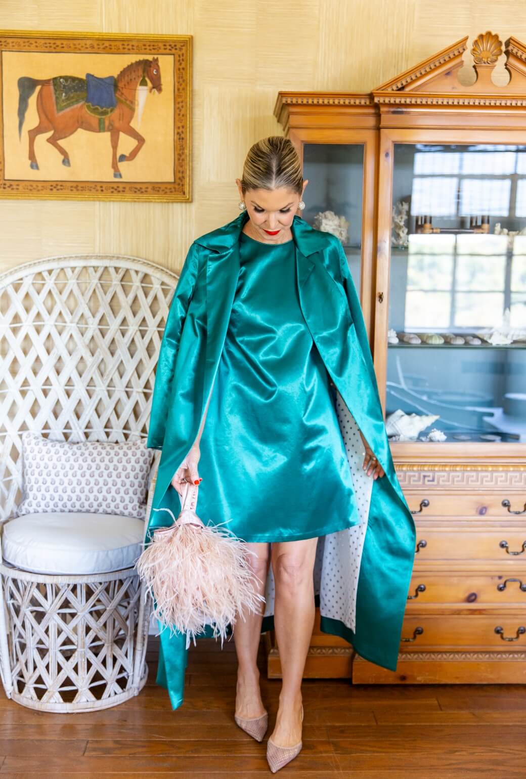 Evening Coat - Green Satin