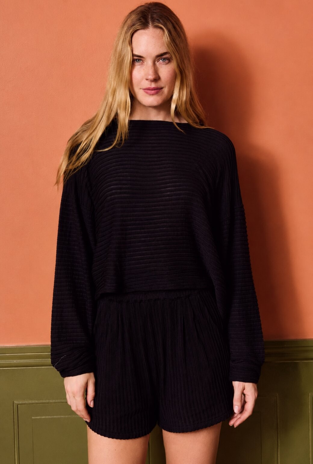 Everyday Shorts - Black Pintuck Knit