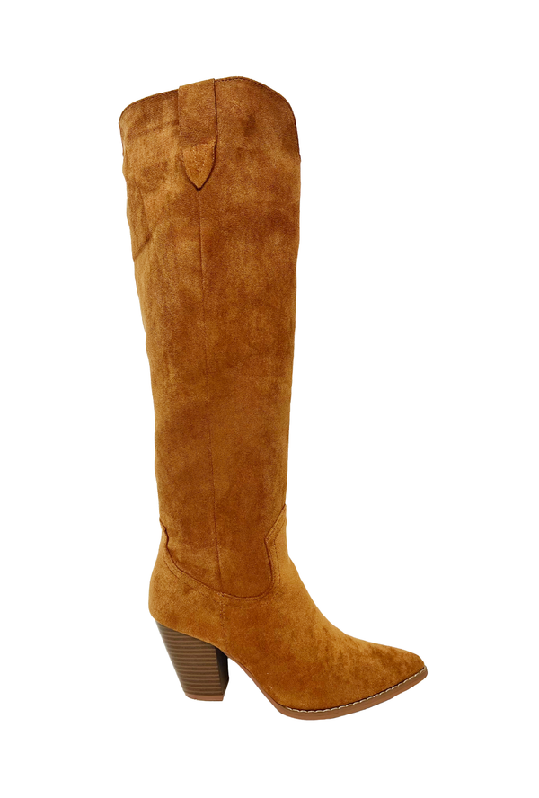 Faux Suede Knee High Boot - Bourbon