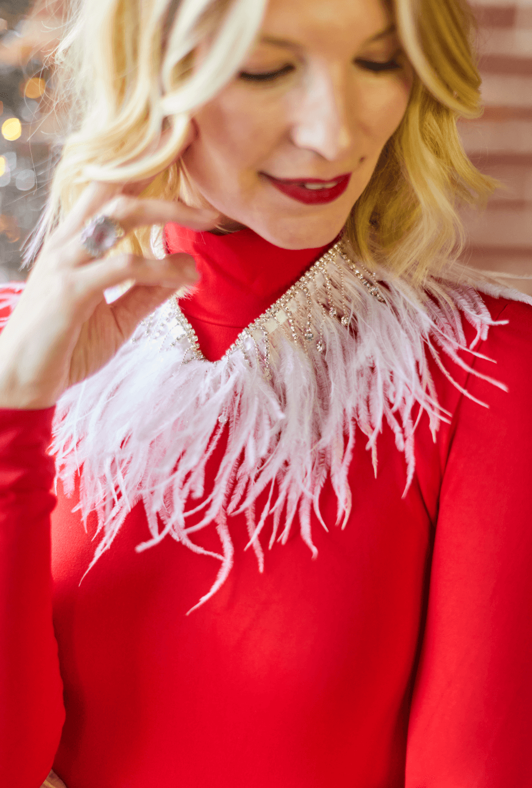 Feather & Rhinestone Collar - White