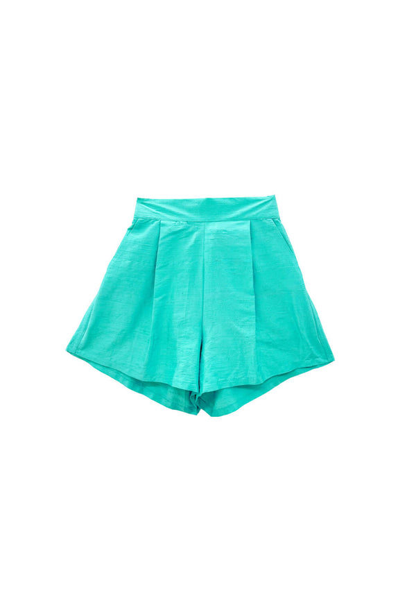 Flat Front Everyday Shorts - Aqua Silk